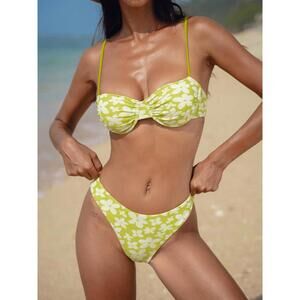 Berlook Light Green Ribbed Floral Underwire Bikini Set | Size SMALL NWT